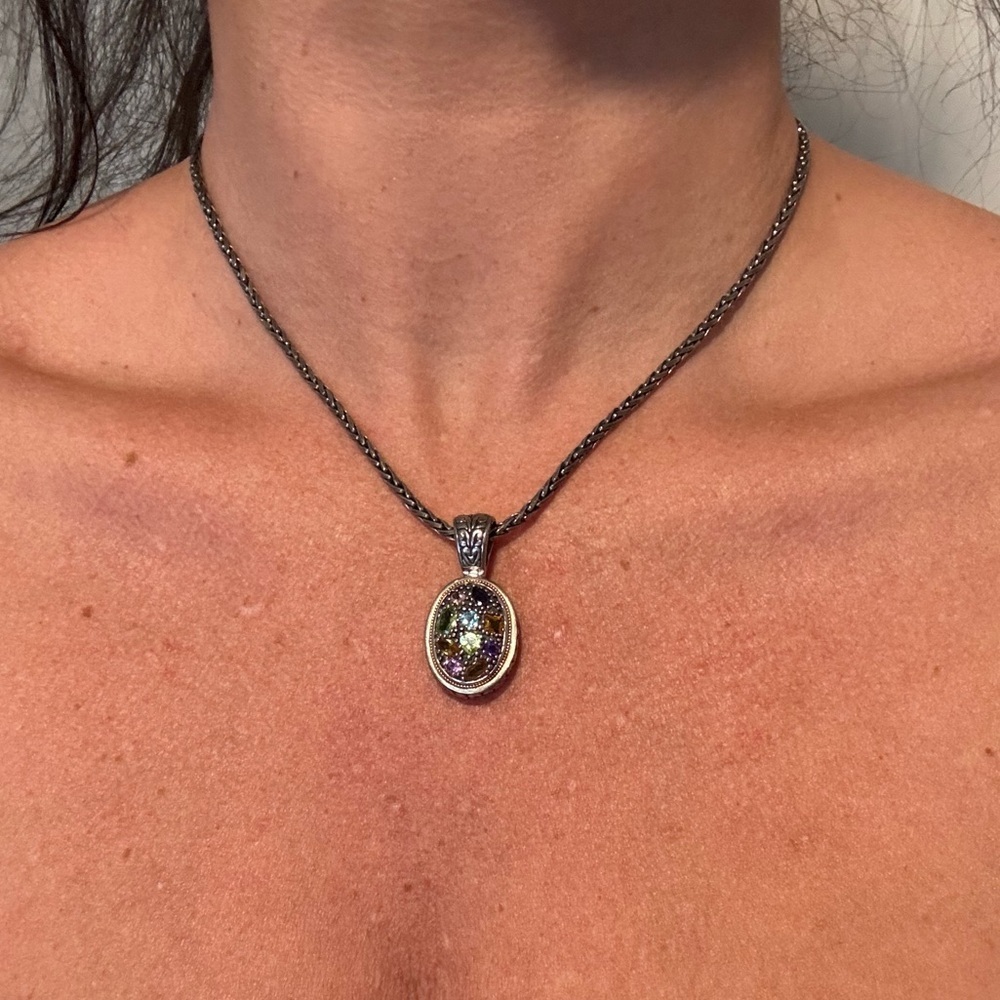Vintage EFFY Sterling Silver 18K Gold Multistone  Pendant Necklace 18”31.50g euc